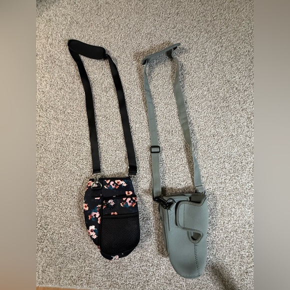 2 Multifunction Drink Sling Holders– Floral & Gray Neoprene Crossbody Cup Bags - Picture 2 of 3